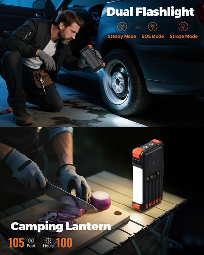Solar Power Bank with Hand Crank and Built-In 4 Cables 20000Mah