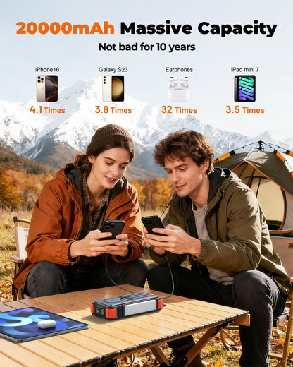 Solar Power Bank with Hand Crank and Built-In 4 Cables 20000Mah