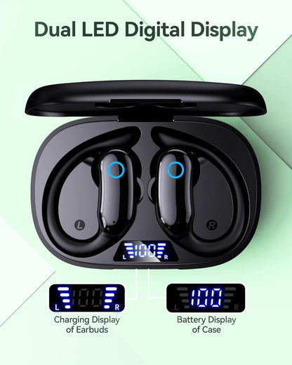 Active Noise Cancelling Ear Buds Wireless Earbuds 96Hrs Playback Bluetooth Headphones Dual Battery Display Stereo Bass Earphones with Earhooks Microphone IPX7 Waterproof for Sports/Runing/Workout