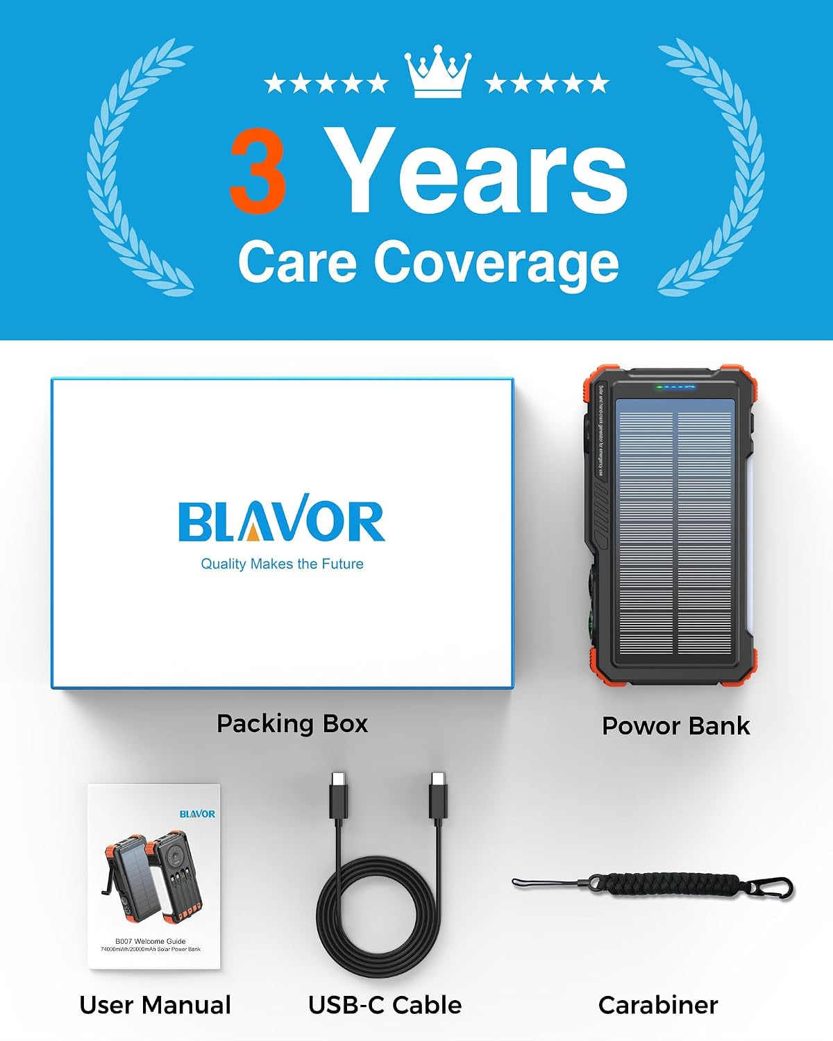 Solar Power Bank with Hand Crank and Built-In 4 Cables 20000Mah
