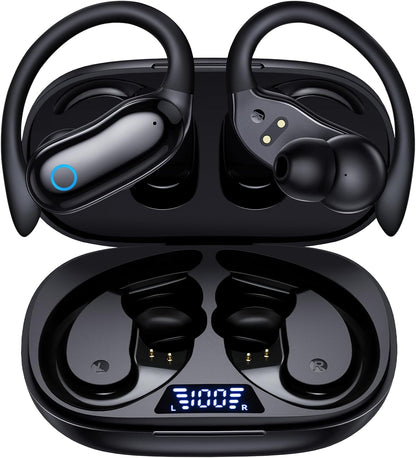 Active Noise Cancelling Ear Buds Wireless Earbuds 96Hrs Playback Bluetooth Headphones Dual Battery Display Stereo Bass Earphones with Earhooks Microphone IPX7 Waterproof for Sports/Runing/Workout