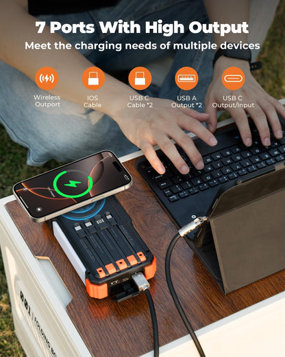 Solar Power Bank with Hand Crank and Built-In 4 Cables 20000Mah