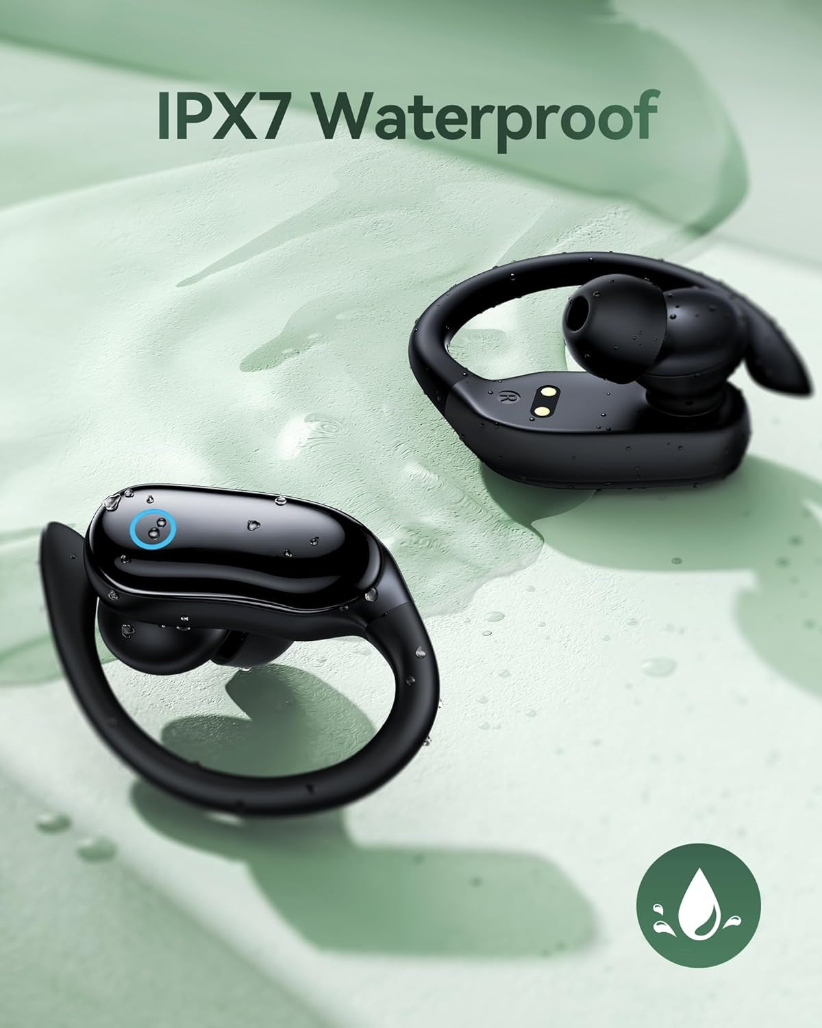 Active Noise Cancelling Ear Buds Wireless Earbuds 96Hrs Playback Bluetooth Headphones Dual Battery Display Stereo Bass Earphones with Earhooks Microphone IPX7 Waterproof for Sports/Runing/Workout