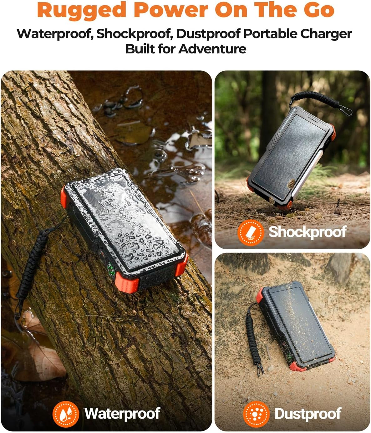 Solar Power Bank with Hand Crank and Built-In 4 Cables 20000Mah
